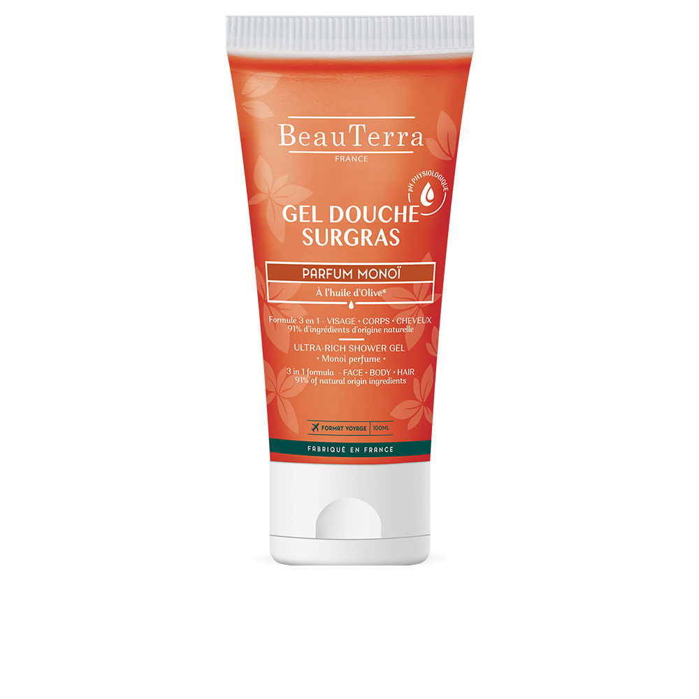 BeauterraMonoiUltra-RichShowerGel100ml Bottle of Beauterra Monoi Ultra-Rich Shower Gel by Beauterra, a shower gel indicated for cleansing body and hair.