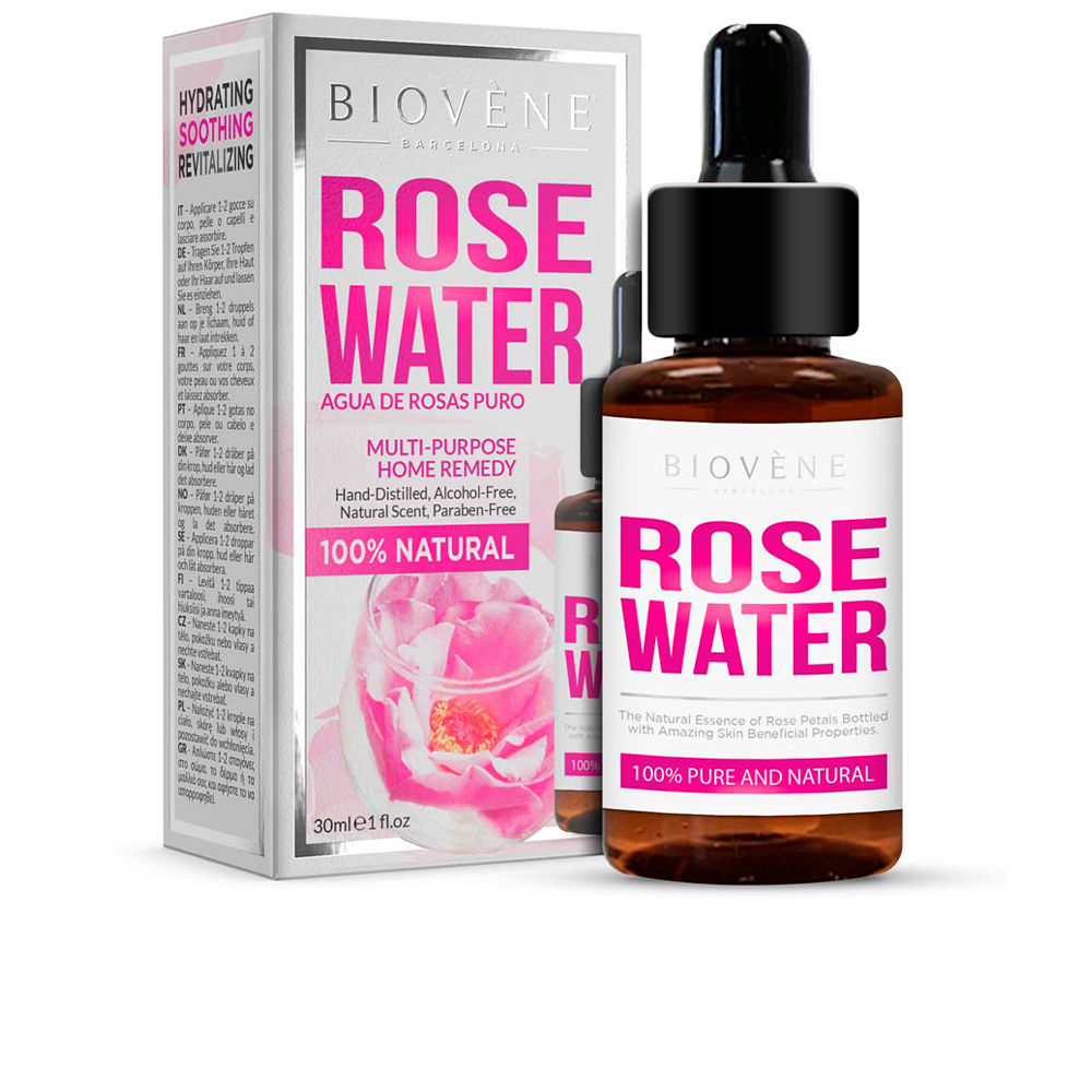 BiovèneRoseWaterMulti-PurposeHomeRemedy30ml Bottle of Biovène Rose Water Multi-Purpose Home Remedy by Biovène, a rose water indicated for balancing and toning the skin.