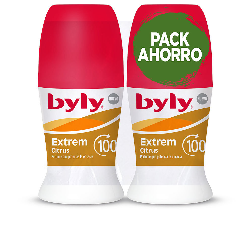 BylyExtremCitrus100HDuoRoll-OnDeodorant2x50ml Box of Byly Extrem Citrus 100H Duo Roll-On Deodorant by Byly, a roll-on deodorant indicated for absorbing sweat and bad odors.