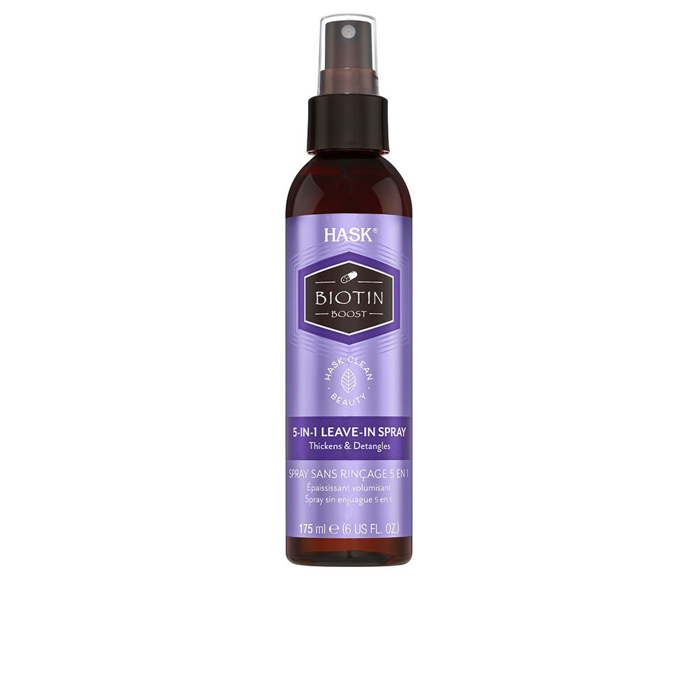 HaskBiotinBoost5-In-1Leave-In-Spray177ml Spray of Hask Biotin Boost 5-In-1 Leave-In-Spray by Hask, a leave-in formula indicated for thickening and adding body to the hair.