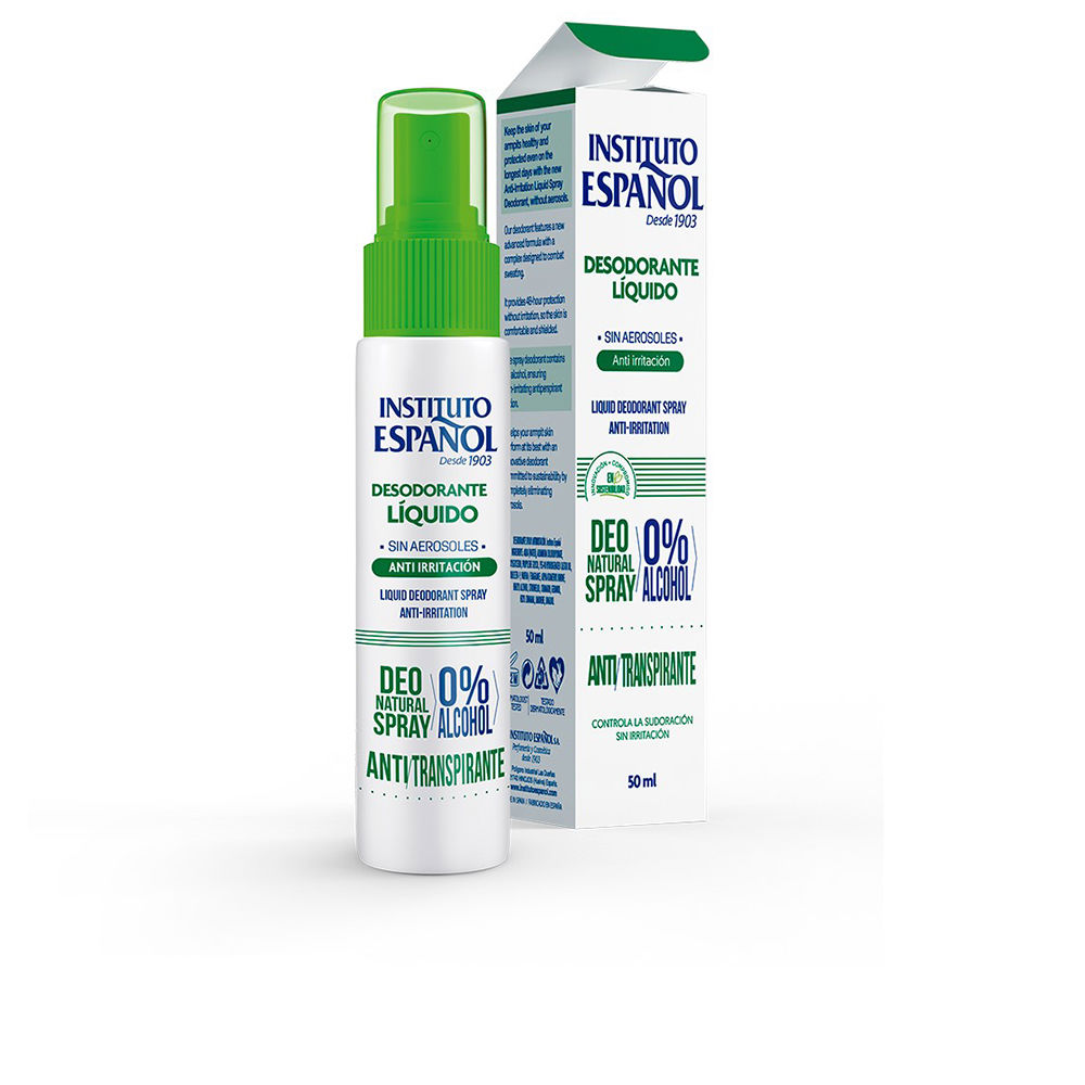 InstitutoEspañolAntiIrritationLiquidDeodorantSpray50ml Spray of Instituto Español Anti Irritation Liquid Deodorant Spray by Instituto Español, a deodorant indicated for fighting sweat.