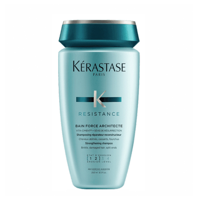 KérastaseRésistanceBainForceArchitecteStrengtheningShampoo250ml Bottle of Kérastase Résistance Bain Force Architecte Strengthening Shampoo by Kérastase, a shampoo for damaged hair.