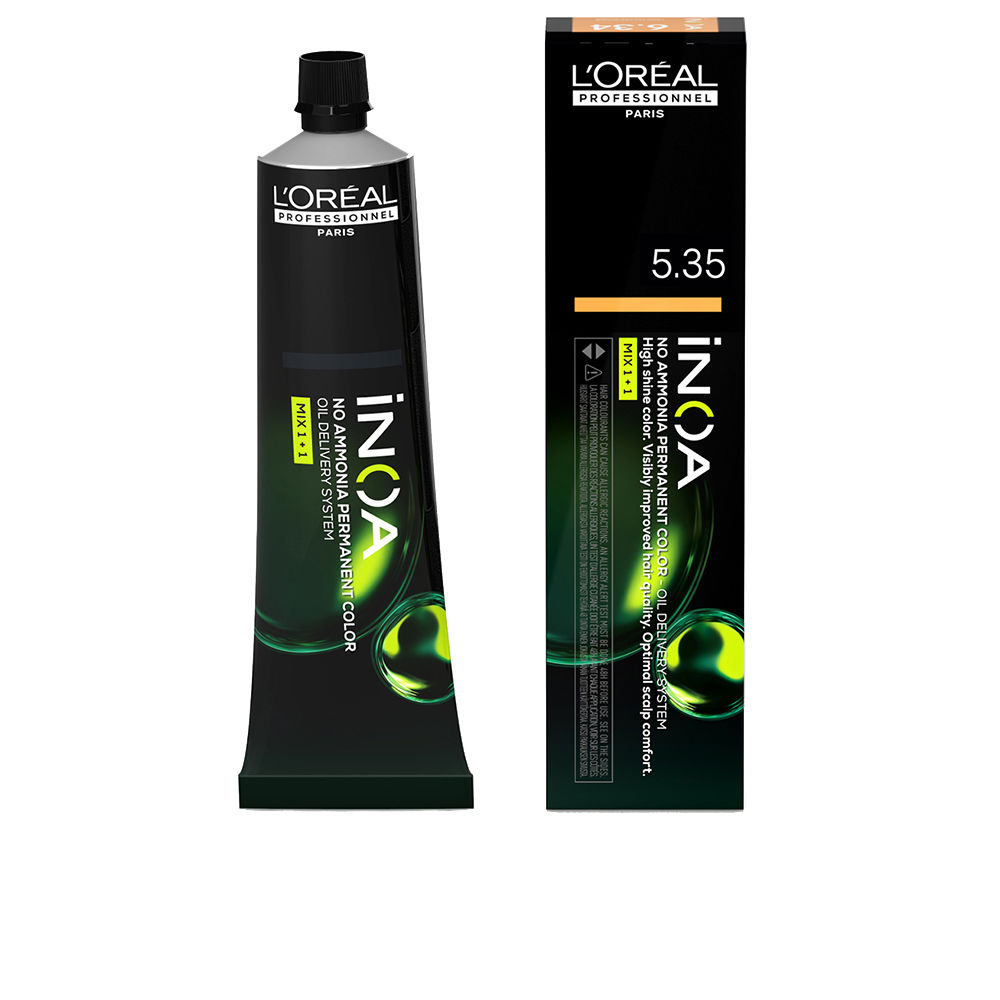 L'OréalProfessionnelInoaNoAmmoniaPermanentHairColor5.3560g Product container of Inoa No Ammonia Permanent Hair Color 5.35 by LOréal Professionnel, a hair color for vibrant hair.