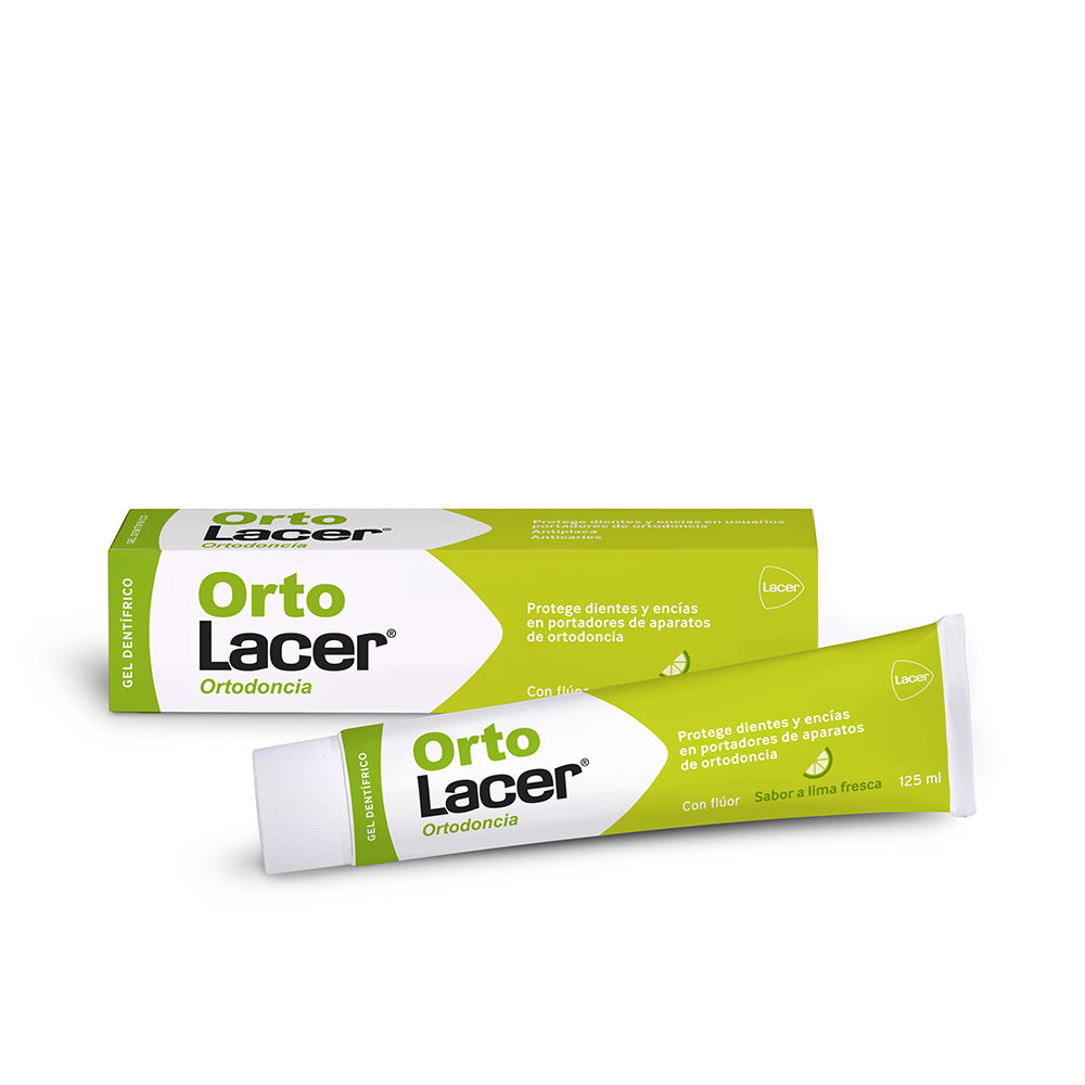 LacerOrtolacerLimeToothpasteGel125ml Tube of Lacer Ortolacer Lime Toothpaste Gel by Lacer, a toothpaste gel indicated for people with orthodontic appliances.