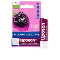 Tube  of  Liposan  Blackberry  Shine  Lip  Balm  by  Liposan,  a  balm  indicated  for  hydrating  and  protecting  dry,  fragile  lips.