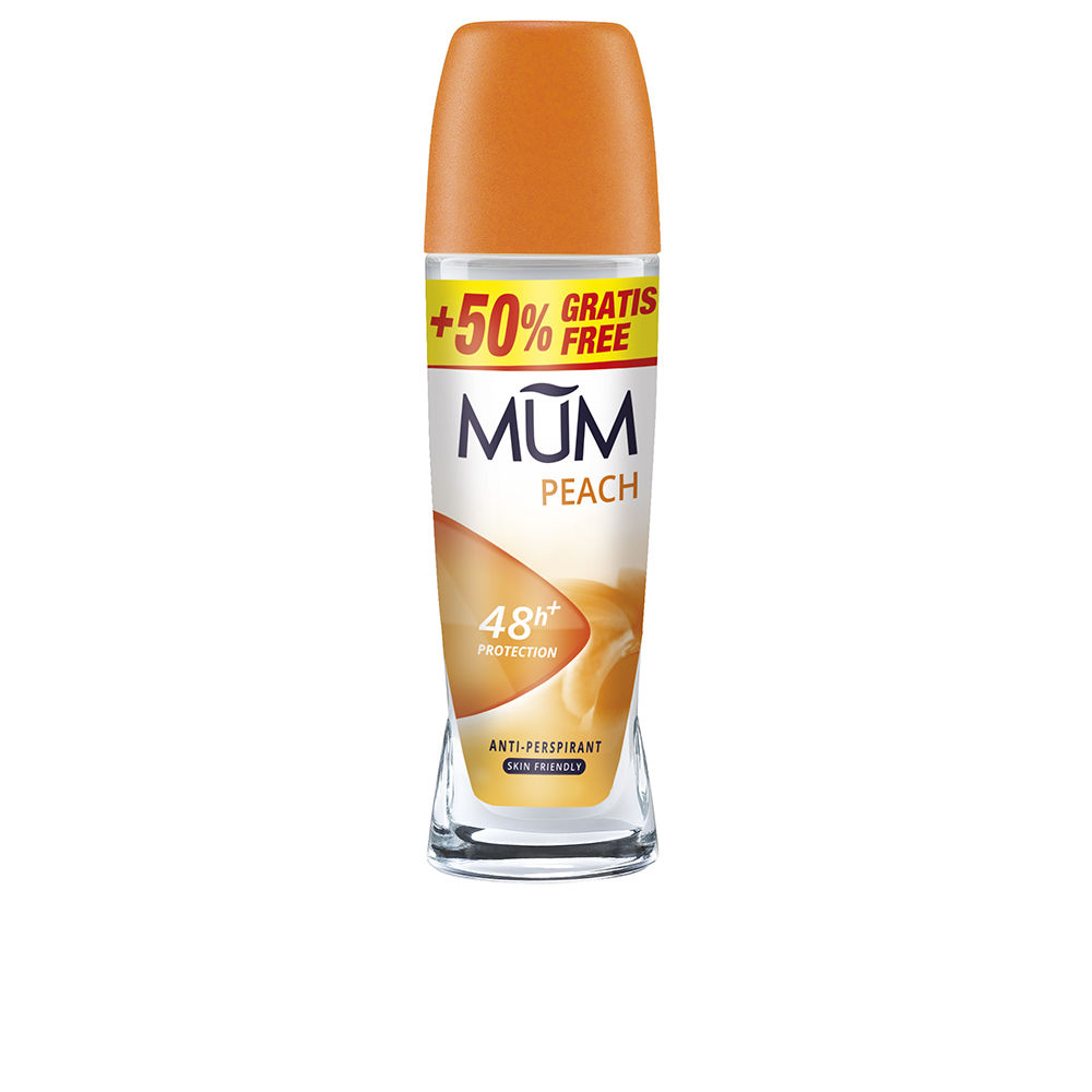 MumPeachDeoRoll-On75ml Bottle of Mum Peach Deo Roll-On by Mum, a roll-on deodorant indicated for perspiration control and soothing the skin.