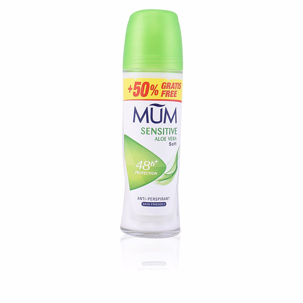 MumSensitiveCareAloeJojobaDeoRoll-On75ml Bottle of Mum Sensitive Care Aloe Jojoba Deo Roll-On by Mum, a roll-on deodorant indicated for sensitive skin and odor control.