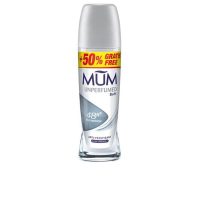 Bottle  of  Mum  Unperfumed  Deo  Roll-On  by  Mum,  a  fragrance-free  roll-on  deodorant  indicated  for  long-lasting  odor  protection.