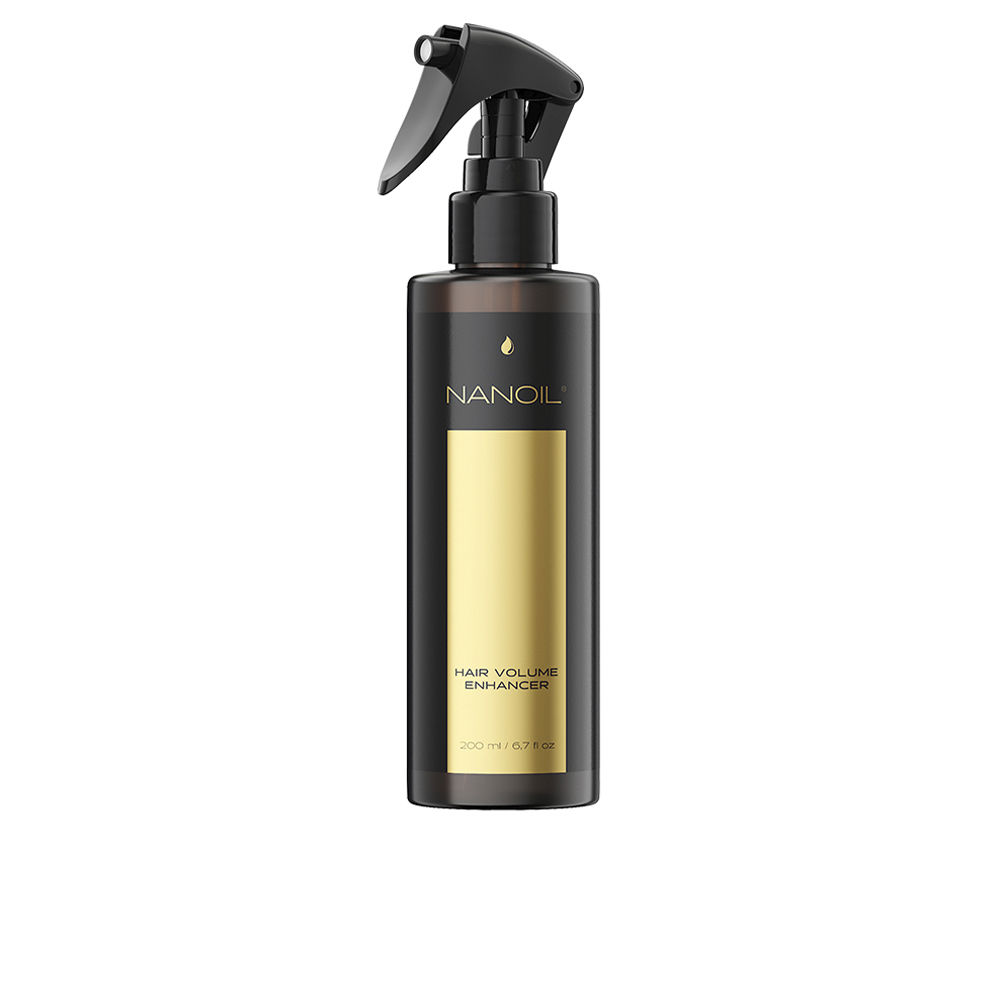 NanoilHairVolumeEnhancer200ml Spray of Nanoil Hair Volume Enhancer by Nanoil, a styling mist indicated for adding instant volume and lifting hair roots.