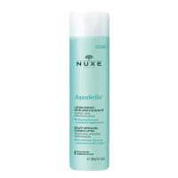 Bottle  of  Aquabella  Beauty  Revealing  Essence  Lotion  by  Nuxe,  a  liquid  essence  indicated  for  moisturizing  and  refreshing  combination  skin.
