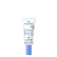 Tube  of  Crème  Fraiche  de  Beauté  Eye  Flash  by  Nuxe,  a  fresh  eye  cream  indicated  for  reducing  puffiness  and  dark  circles.