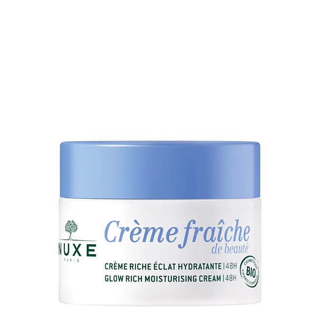NuxeCrèmeFraichedeBeautéRichRadianceMoisturizingCream50ml Jar of Crème Fraiche de Beauté Rich Radiance Moisturizing Cream by Nuxe, a rich cream indicated for dry skin radiance.