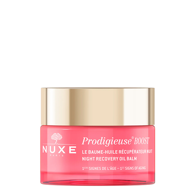 NuxeProdigieuseBoostNightRecoveryOilBalm50ml Jar of Nuxe Prodigieuse Boost Night Recovery Oil Balm by Nuxe, an oil-balm indicated for moisturizing and repairing damage overnight.