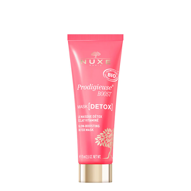 NuxeProdigieuseBoostVitaminRadianceDetoxMask75ml Tube of Nuxe Prodigieuse Boost Vitamin Radiance Detox Mask by Nuxe, a gel mask indicated for eliminating toxins and impurities.
