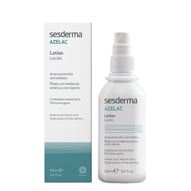 Sesderma-Azelac-Face-Body-and-Scalp-Lotion-100ml Bottle of Sesderma Azelac Face, Body and Scalp Lotion by Sesderma, a lotion indicated for acne and folliculitis treatment.