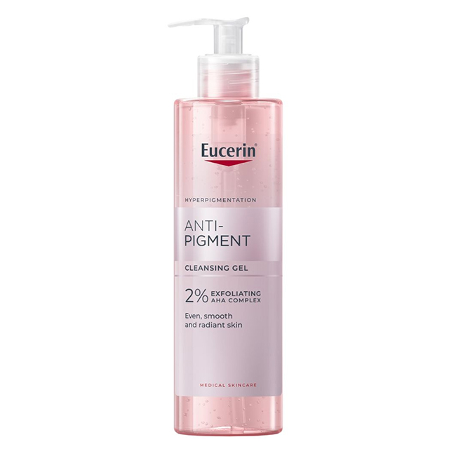 EucerinAnti-PigmentExfoliatingCleansingGel400ml Bottle of Eucerin Anti-Pigment Exfoliating Cleansing Gel by Eucerin, a cleansing gel indicated for reducing dark spots.