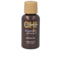 Bottle  of  Farouk  CHI  Argan  Oil  by  Farouk,  a  leave-in  oil  indicated  for  rejuvenating  and  moisturizing  dull  or  damaged  hair.