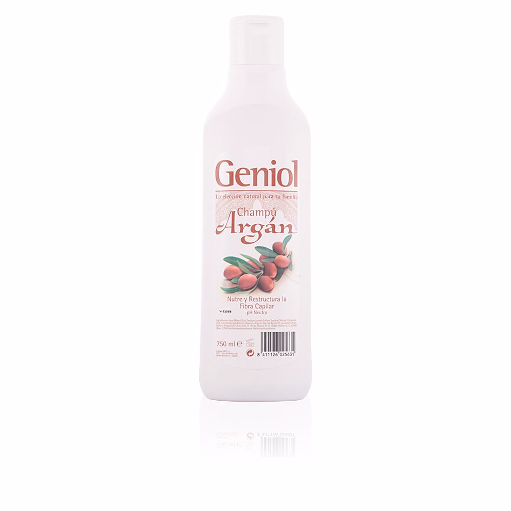 GeniolArganShampoo750ml Bottle of Geniol Argan Shampoo by Geniol, a moisturizing shampoo indicated for cleansing, nourishing and restructuring hair fiber.
