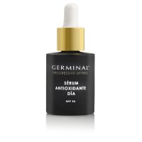 Bottle  of  Germinal  Ultra  Antioxidant  Day  Serum  SPF30  by  Germinal,  a  day  serum  indicated  for  preventing  aging  and  correcting  dark  spots.