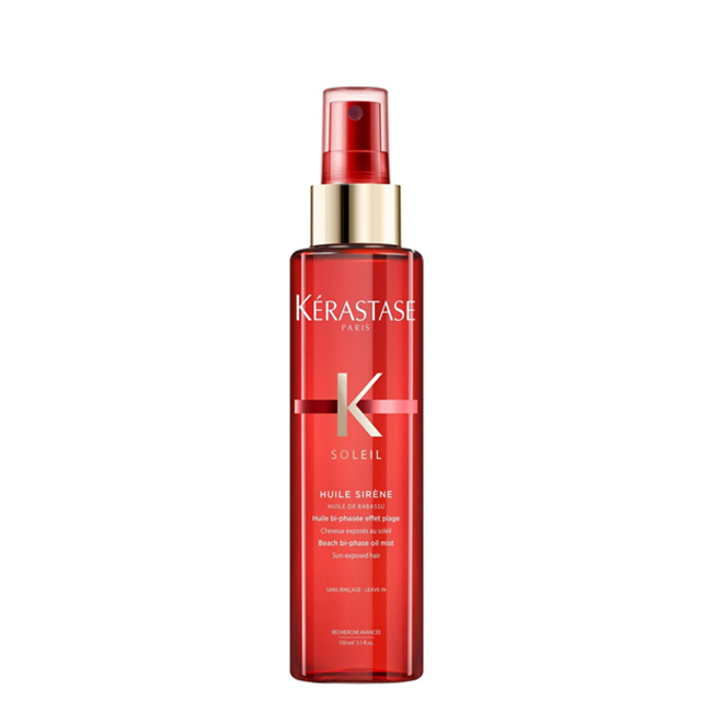 KérastaseSoleilHuileSirèneBeachBi-PhaseOilMist150ml Spray of Soleil Huile Sirène Beach Bi-Phase Oil Mist by Kérastase, a mist indicated for sun protection and waves.