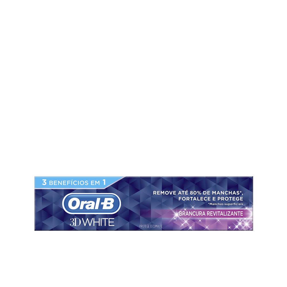 Oral-B3DWhiteRevitalizingWhiteningToothpaste75ml Tube of Oral-B 3D White Revitalizing Whitening Toothpaste by Oral-B, a toothpaste indicated for whitening and protecting teeth.