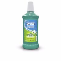 Bottle  of  Oral-B  Complete  Mouthwash  Fresh  Mint  by  Oral-B,  a  mouthwash  indicated  for  plaque  removal  and  fresh  breath.