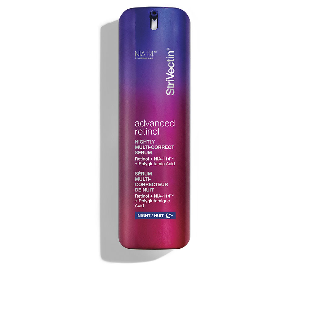 StrivectinAdvancedRetinolMulti-CorrectiveNightSerum30ml Bottle of Strivectin Advanced Retinol Multi-Corrective Night Serum by Strivectin, a serum indicated for cell renewal.