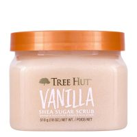 Jar  of  Tree  Hut  Vanilla  Shea  Sugar  Scrub  by  Tree  Hut,  a  sugar  scrub  indicated  for  removing  dead  skin  cells  and  moisturizing.