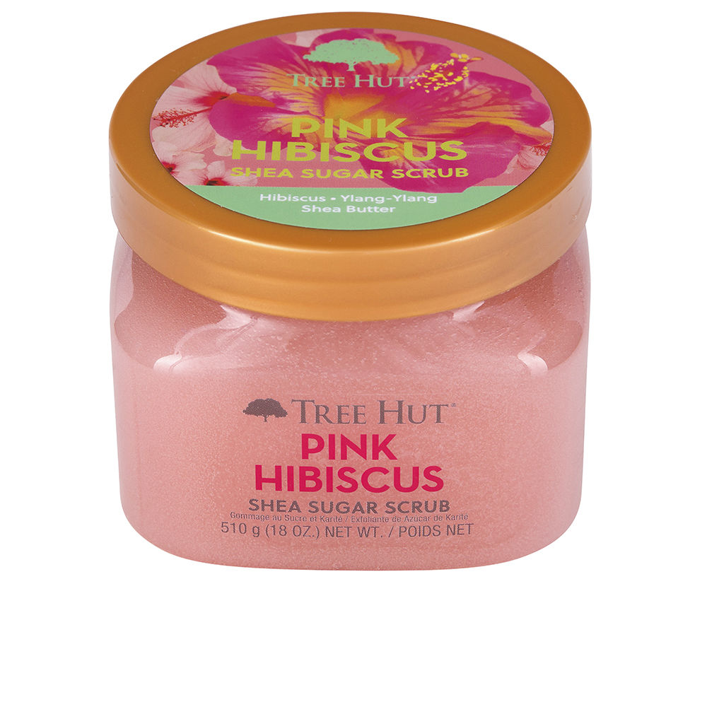TreeHutPinkHibiscusSheaSugarScrub510g Jar of Tree Hut Pink Hibiscus Shea Sugar Scrub by Tree Hut, a sugar scrub indicated for removing dead skin cells.