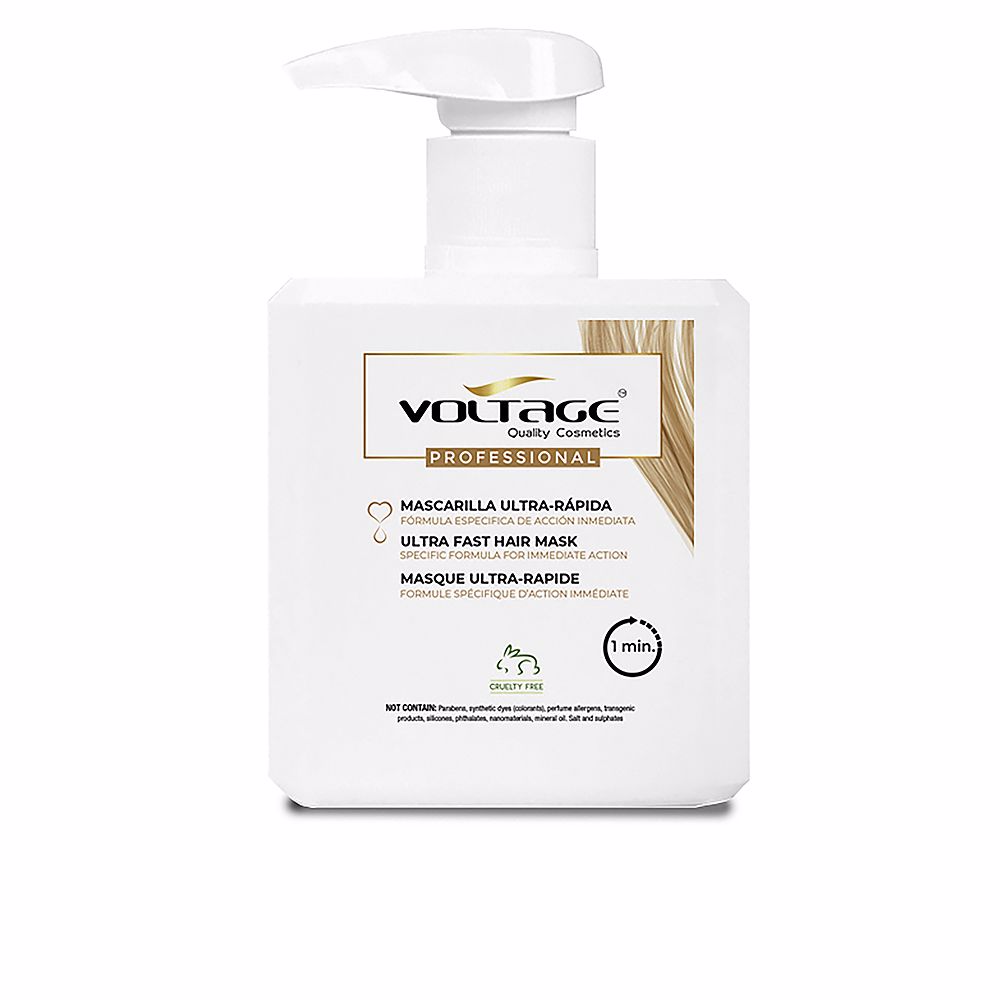 VoltageCosmeticsUltra-FastHairMask500ml Jar of Voltage Cosmetics Ultra-Fast Hair Mask by Voltage Cosmetics, a hair mask indicated for treating dehydrated hair.