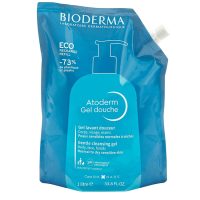 Bottle  of  Bioderma  Atoderm  Gel  Douche  Ecorefill  by  Bioderma,  a  shower  gel  indicated  for  cleansing  and  relieving  dry  skin.