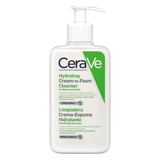 CeraveHydratingCream-to-FoamCleanser473ml Bottle of Cerave Hydrating Cream-to-Foam Cleanser by Cerave, a cream cleanser indicated for removing impurities and moisturizing skin.