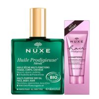 Box  of  Nuxe  Prodigieux  Néroli  with  Hair  Prodigieux  Shampoo  by  Nuxe,  a  set  indicated  for  nourishing  skin  and  illuminating  hair.