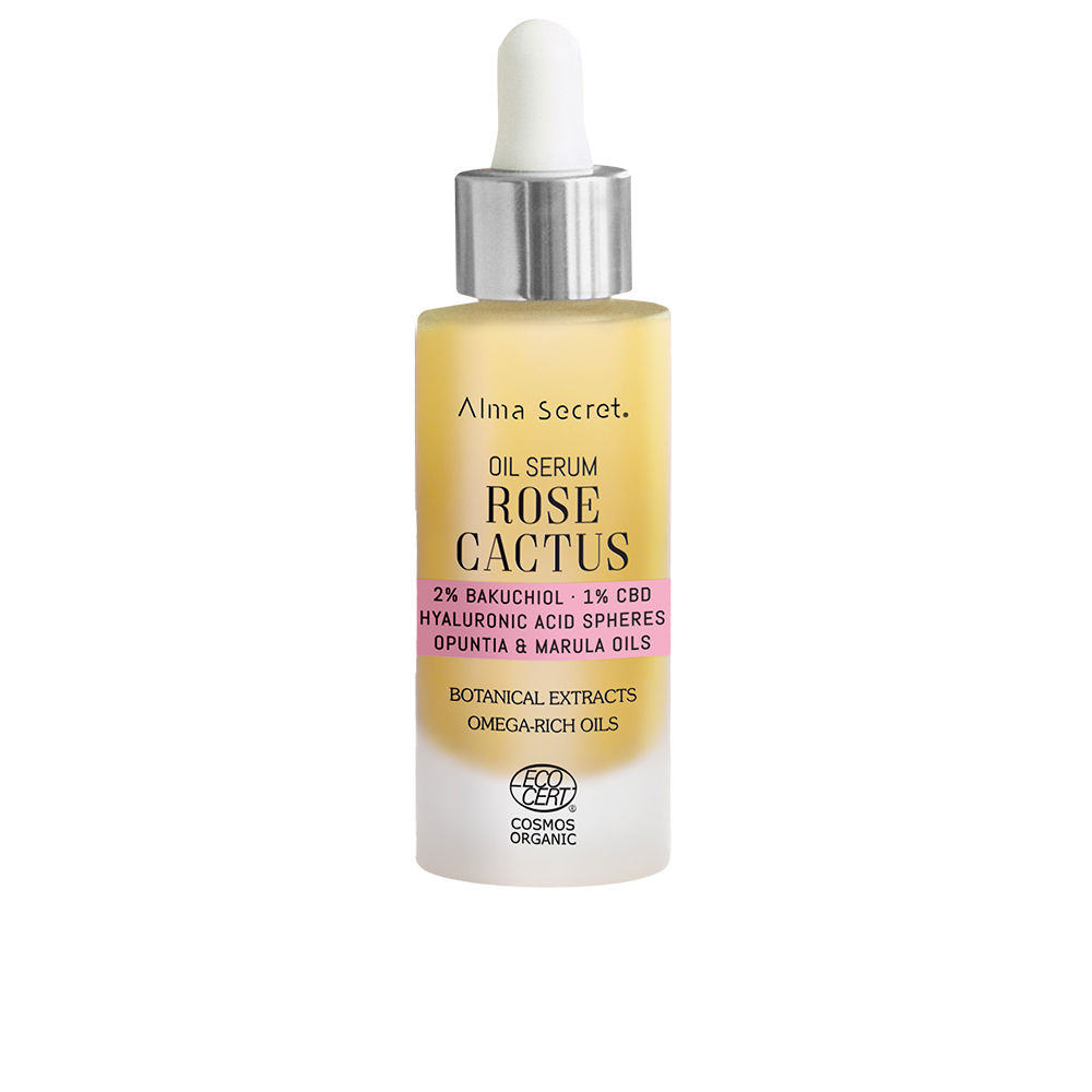Bottle  of  Alma  Secret  Rose  Cactus  Facial  Oil  Serum  by  Alma  Secret,  an  oil  serum  indicated  for  activating  cell  renewal.