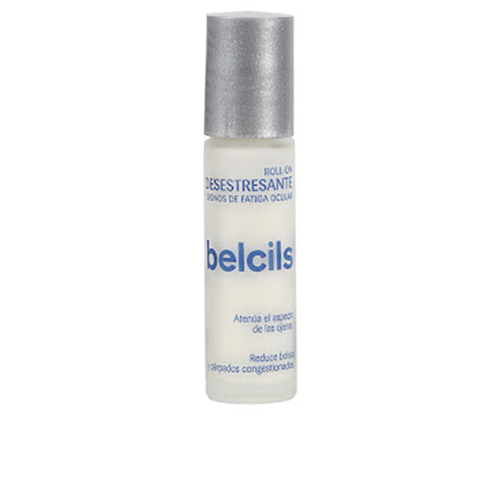 Bottle  of  Belcils  De-Stressing  Roll-On  Eye  Contour  Treatment,  a  roll-on  gel  indicated  for  dark  circles  and  puffy  eyes.