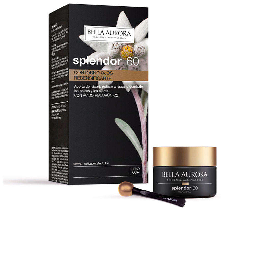 Product  container  of  Bella  Aurora  Splendor  60  Redensifying  Eye  Contour  by  Bella  Aurora,  a  gel-cream  for  eye  wrinkles.