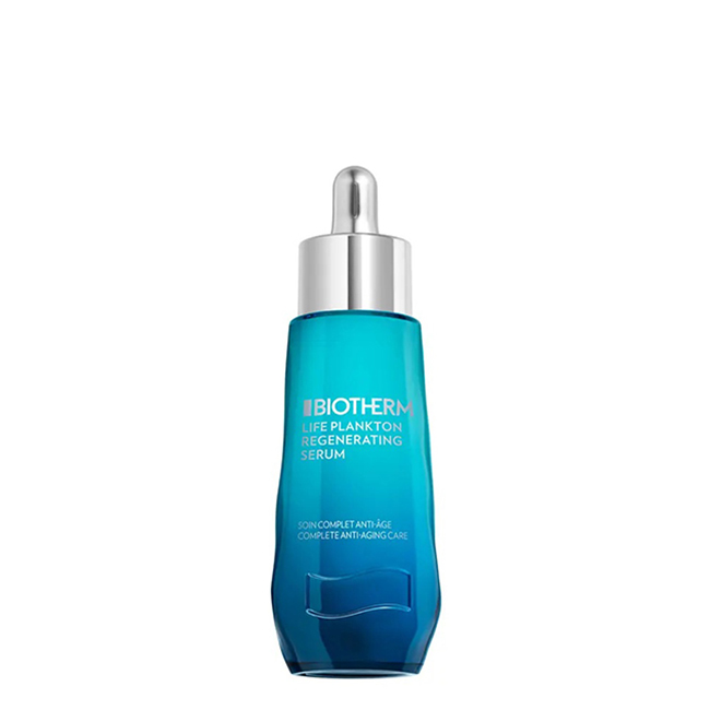 Bottle  of  Biotherm  Life  Plankton  Elixir  Bioserum  by  Biotherm,  a  serum  indicated  for  reducing  wrinkles  and  evening  skin  tone.
