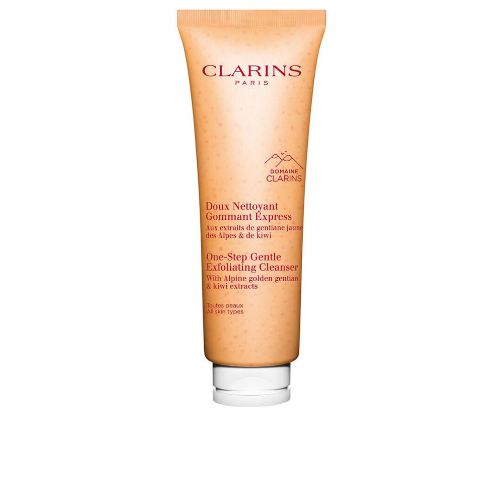 Tube  of  Clarins  One-Step  Gentle  Exfoliating  Cleanser  by  Clarins,  a  fresh  gel  indicated  for  makeup  removal  and  gentle  exfoliation.