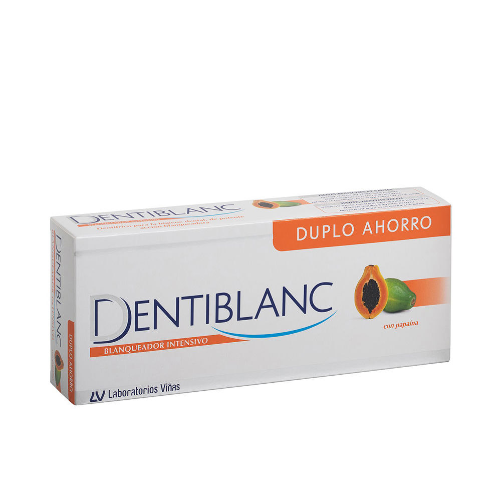 Box  of  Dentiblanc  Intensive  Whitening  Toothpaste  With  Papaya  Duo  by  Dentiblanc,  a  toothpaste  indicated  for  whitening  and  removing  stains.