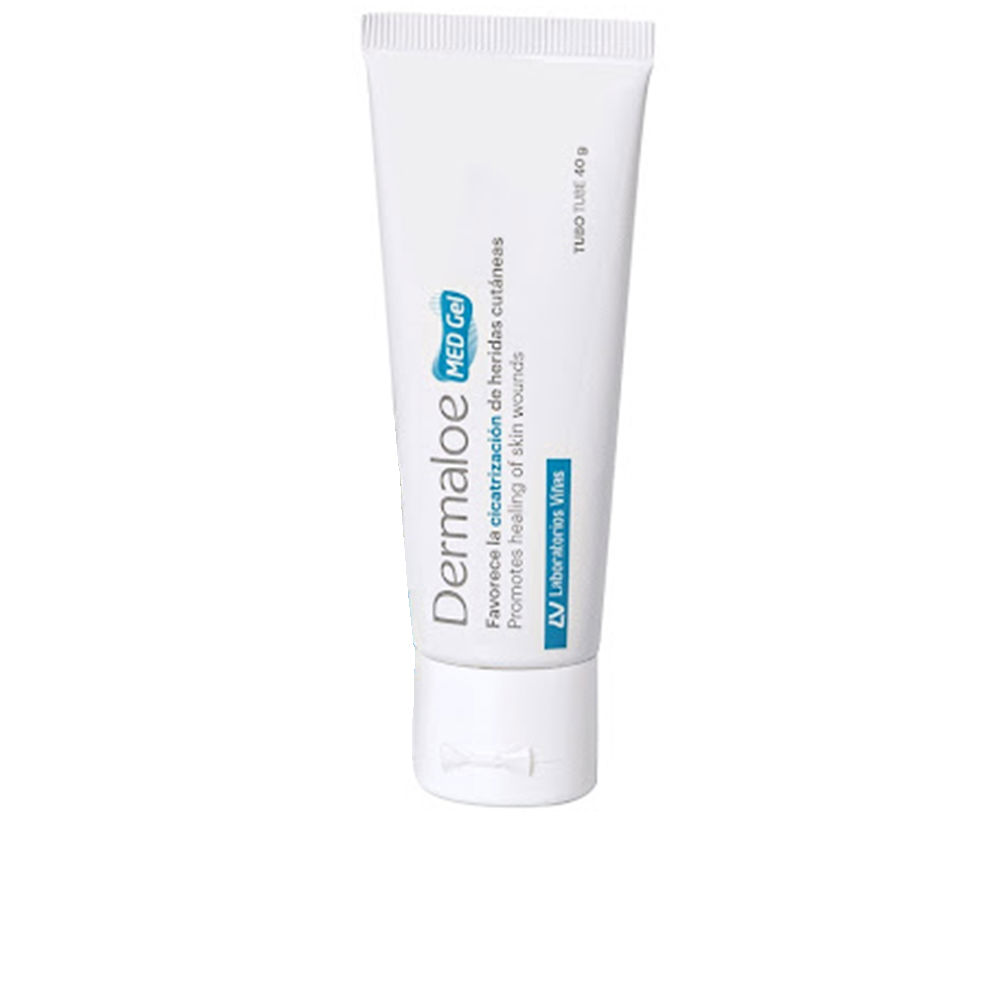 Tube  of  Dermaloe  Med  Healing  Gel  by  Dermaloe,  a  non-oily  gel  indicated  for  hydrating  and  facilitating  the  natural  healing  process  of  wounds.