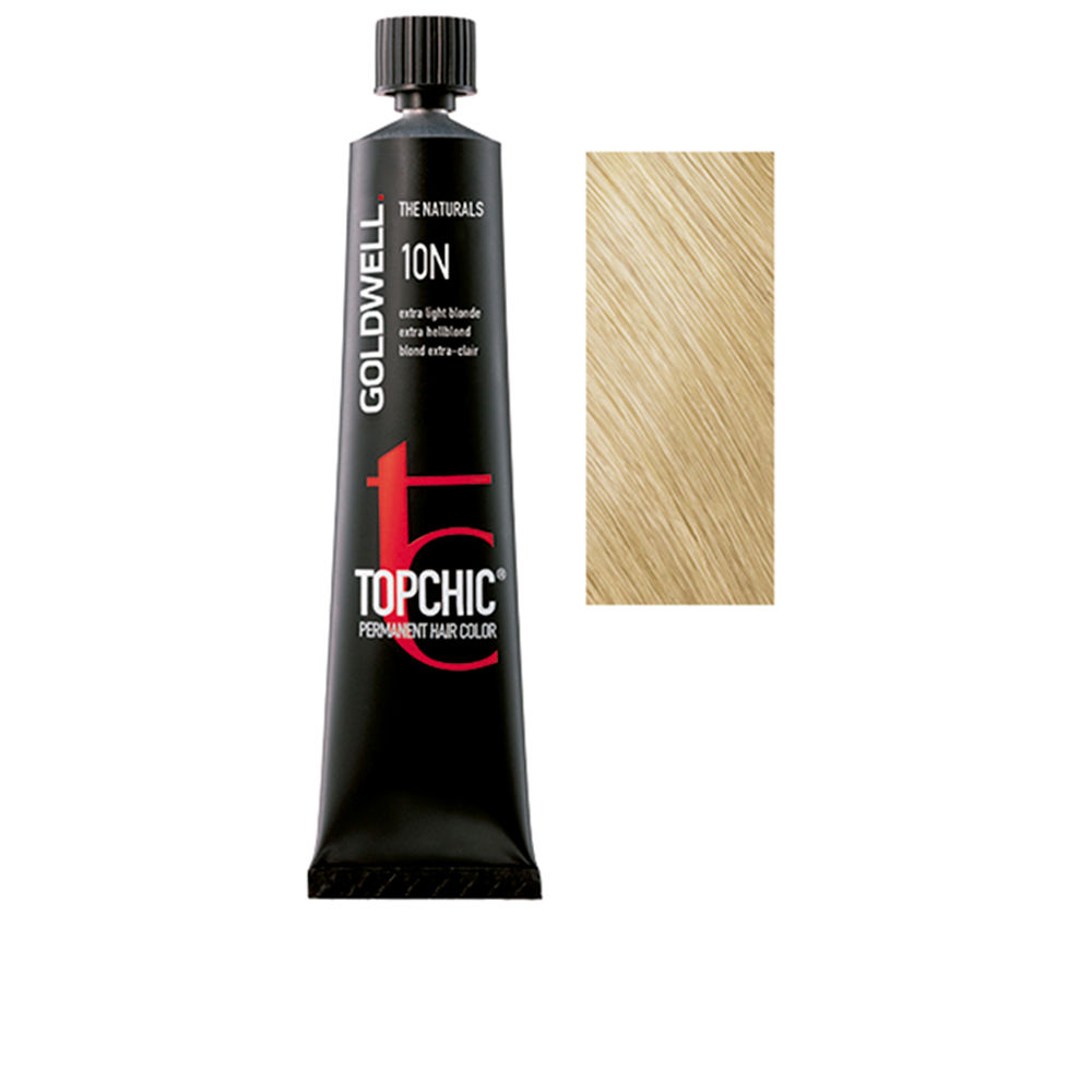 Product  container  of  Goldwell  Topchic  Permanent  Hair  Color  10N  by  Goldwell,  a  permanent  hair  color  for  opaque  grey  coverage.