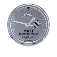 Product  container  of  Hairgum  Matt  Hair  Styling  Pomade  by  Hairgum,  a  styling  wax  indicated  for  creating  structured  matte  hairstyles.