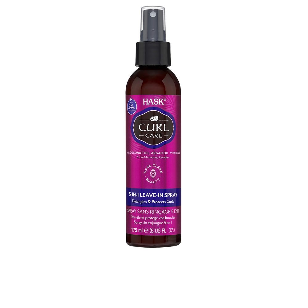 Spray  of  Hask  Curl  Care  5-In-1  Leave-In  Spray  by  Hask,  a  leave-in  spray  indicated  for  nourishing  and  protecting  curl  patterns.