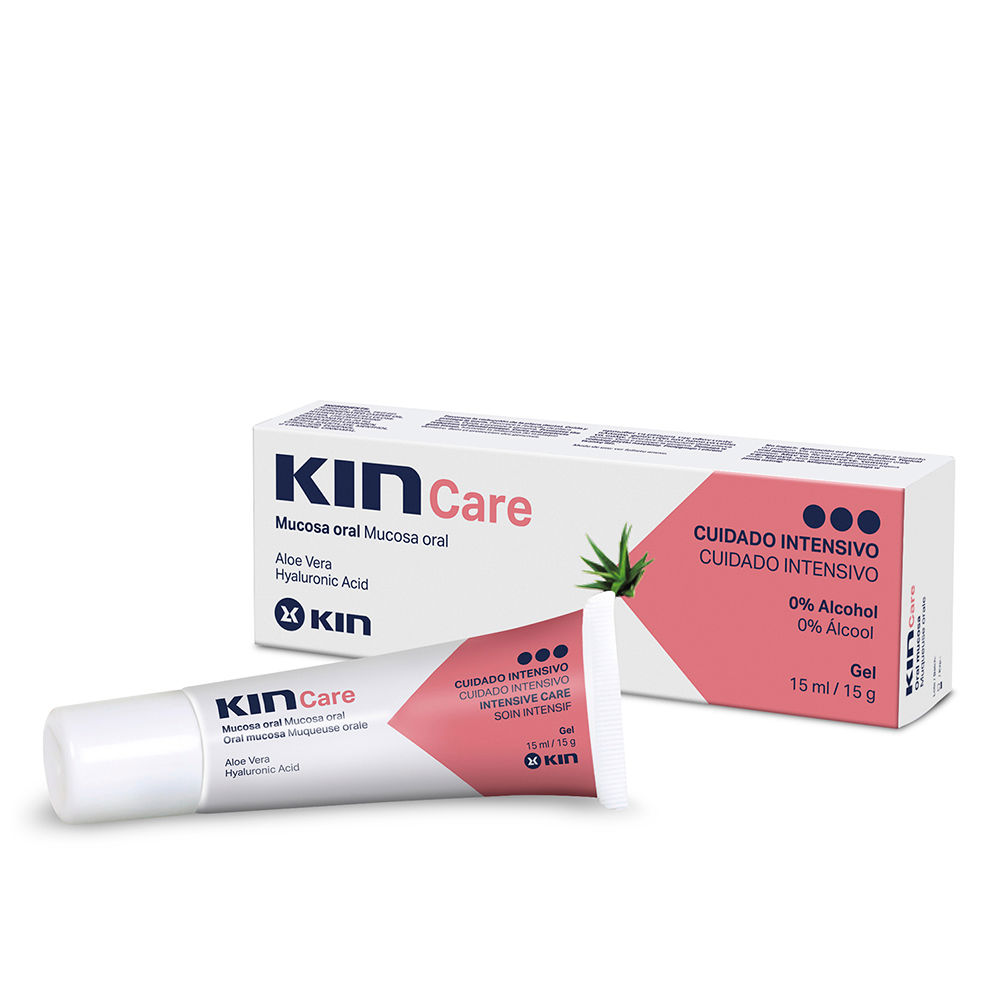 Tube  of  Kin  Care  Oral  Gel  by  Kin,  an  oral  gel  indicated  for  moisturizing  and  protecting  the  oral  cavity  mucosa.