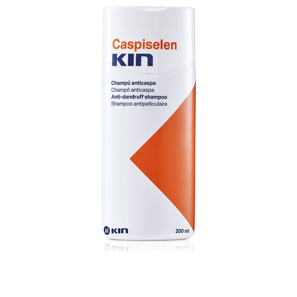 Bottle  of  Kin  Caspiselen  Anti-Dandruff  Shampoo  by  Kin,  a  shampoo  indicated  for  eliminating  dandruff  and  relieving  itching.