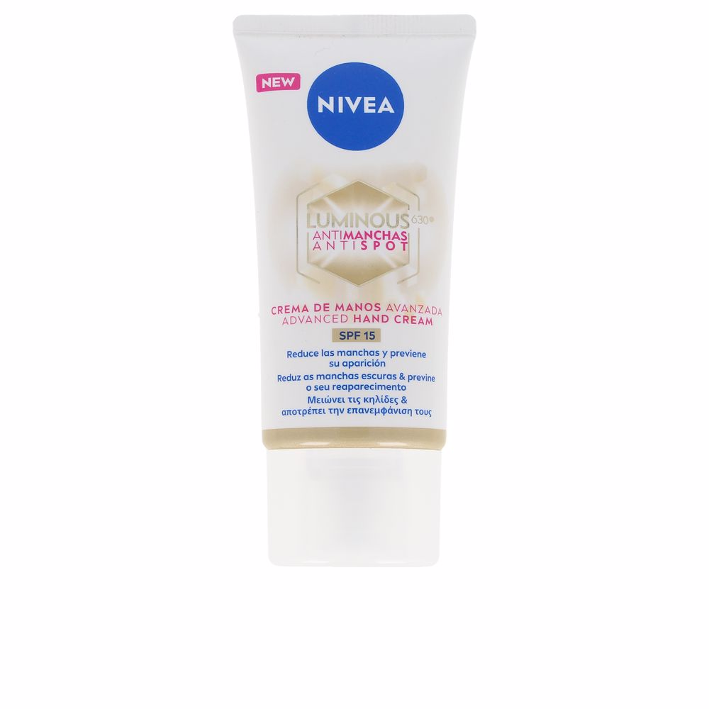NiveaLuminous630ºAnti-SpotHandCreamSPF1550ml Tube of Nivea Luminous 630º Anti-Spot Hand Cream SPF15 by Nivea, a hand cream indicated for moisturizing and reducing dark spots.