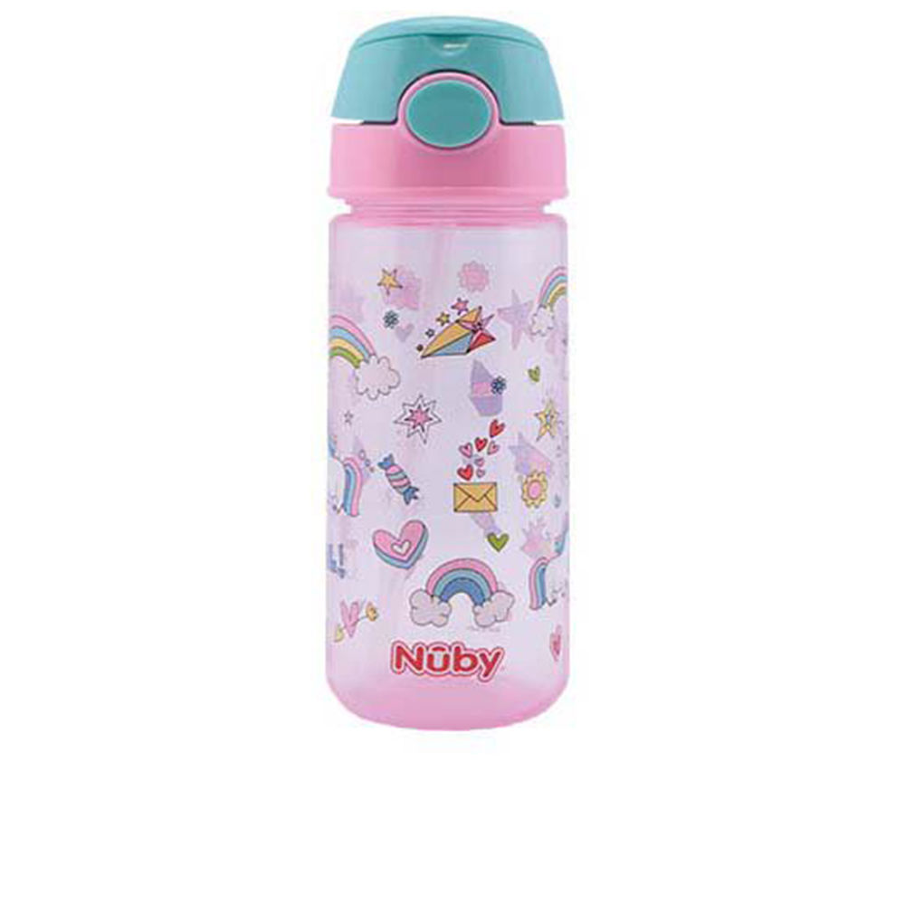 NubyMugWithButtonAndSoftStraw3YearsColorPink540ml Nûby ボタン付きソフトストローマグ 3歳以上 ピンク 540ml - 画像 (1)