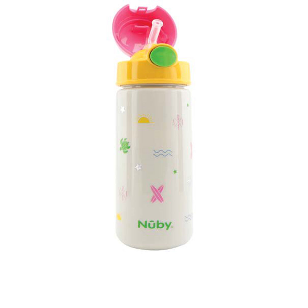NûbyMugWithButtonAndSoftStrawColorSurfPink540ml Nûby Mug With Button And Soft Straw Color Surf Pink 540ml
