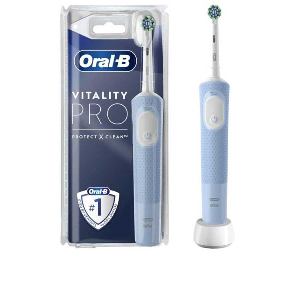 Oral-BVitalityProBlueElectricToothbrush Product container of Oral-B Vitality Pro Blue Electric Toothbrush by Oral-B, an electric toothbrush indicated for daily oral hygiene.