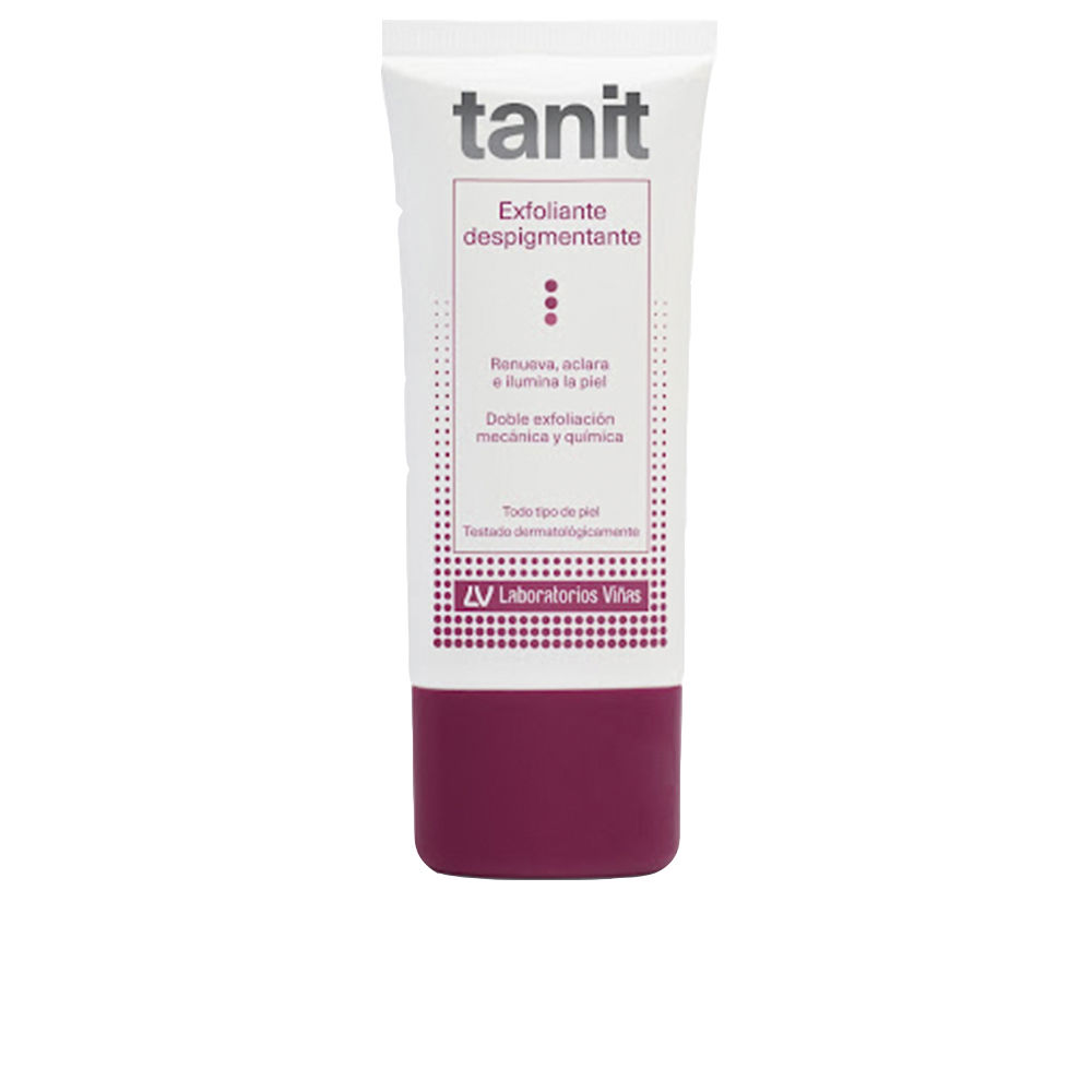 TanitDepigmentingScrub50ml Tube of Tanit Depigmenting Scrub by Tanit, a facial scrub indicated for exfoliating skin and reducing the appearance of spots.